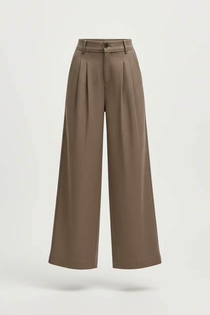 Pantalon En Lin Plissé Ample Droit Marron Enfant - vue 3