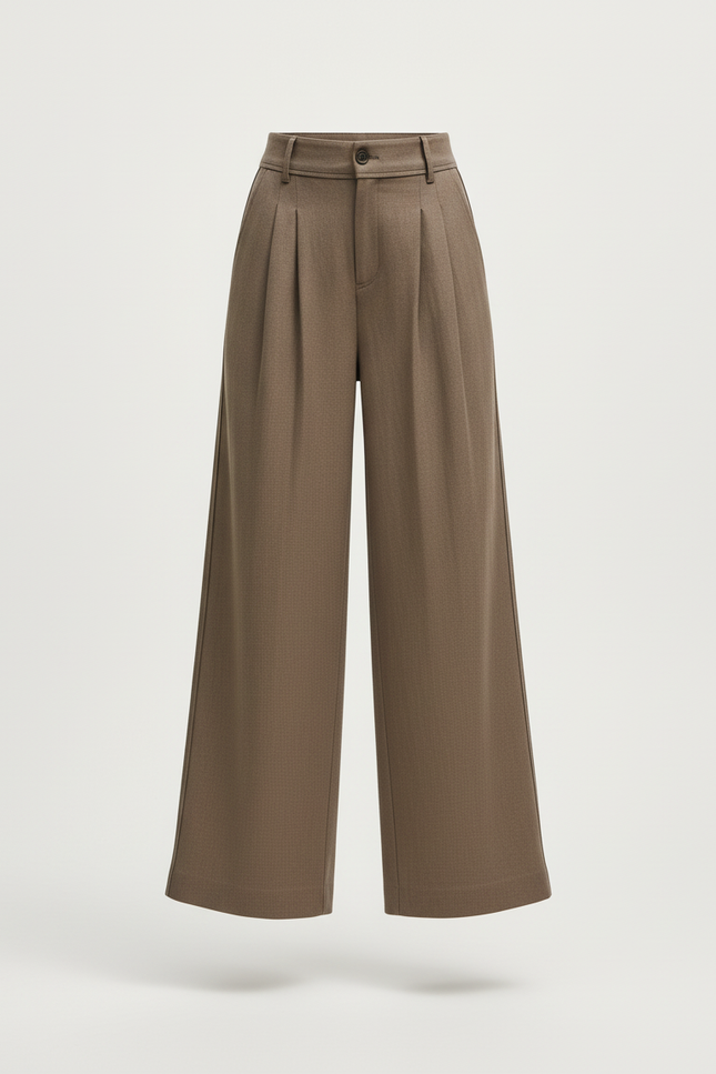 Pantalon En Lin Plissé Ample Droit Marron Enfant - vue 3