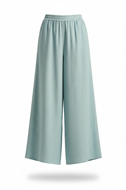 Pantalon En Lin Ample Bleu Ciel Fluide Élégant Femme - vue 3