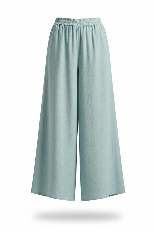 Pantalon En Lin Ample Bleu Ciel Fluide Élégant Femme - vue 3