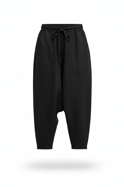Pantalon En Lin Noir Ample Décontracté Cordon Junior - vue 3