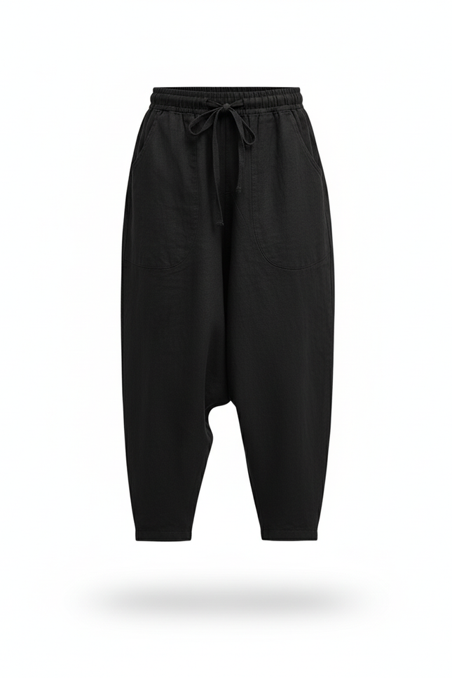 Pantalon En Lin Noir Ample Décontracté Cordon Junior - vue 3