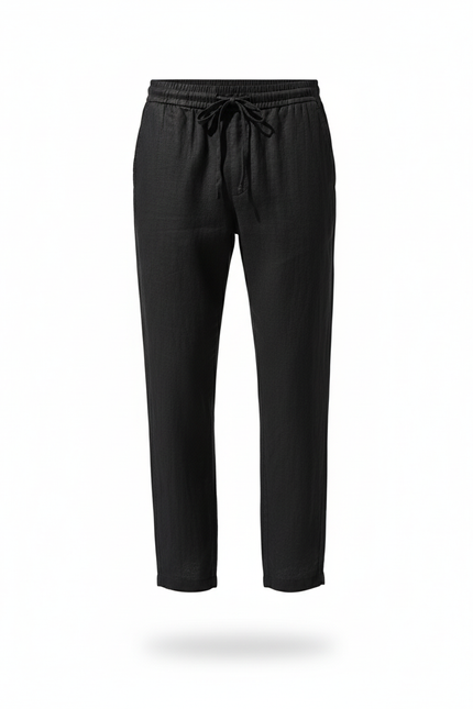 Pantalon En Lin Homme Noir Coupe Ample - vue 3