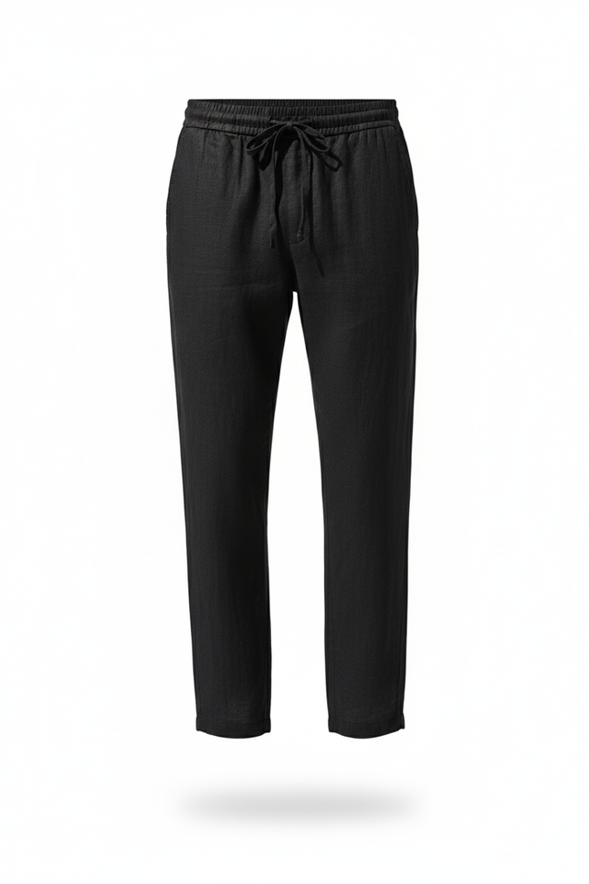 Pantalon En Lin Homme Noir Coupe Ample - vue 3