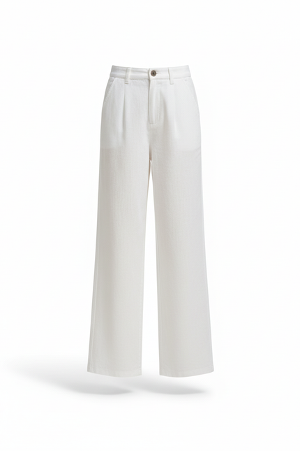 Pantalon En Lin Blanc Ample Droit Enfant Décontracté - vue 3