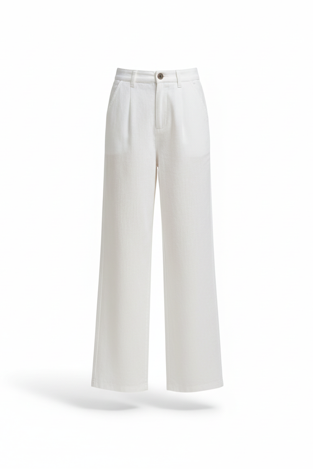 Pantalon En Lin Blanc Ample Droit Enfant Décontracté - vue 3