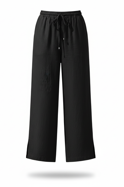Pantalon En Lin Noir Ample Décontracté Confortable - vue 3