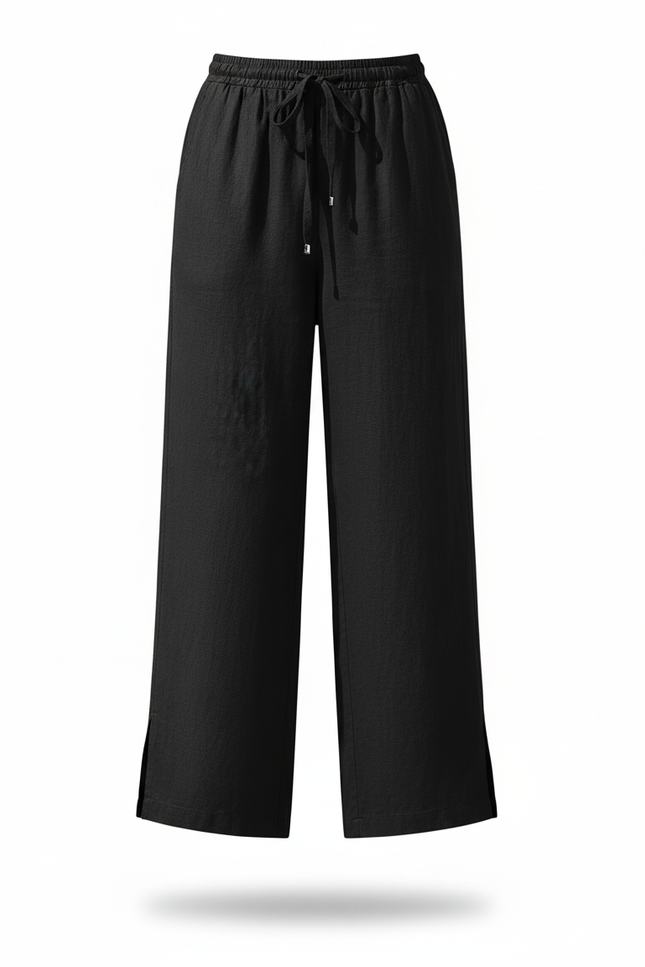 Pantalon En Lin Noir Ample Décontracté Confortable - vue 3