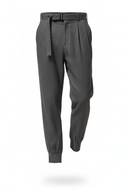 Pantalon En Lin Homme Gris Ceinture Plissé Jogger - vue 3