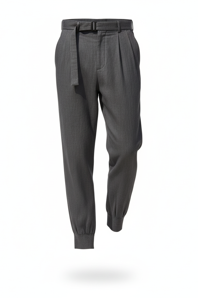 Pantalon En Lin Homme Gris Ceinture Plissé Jogger - vue 3