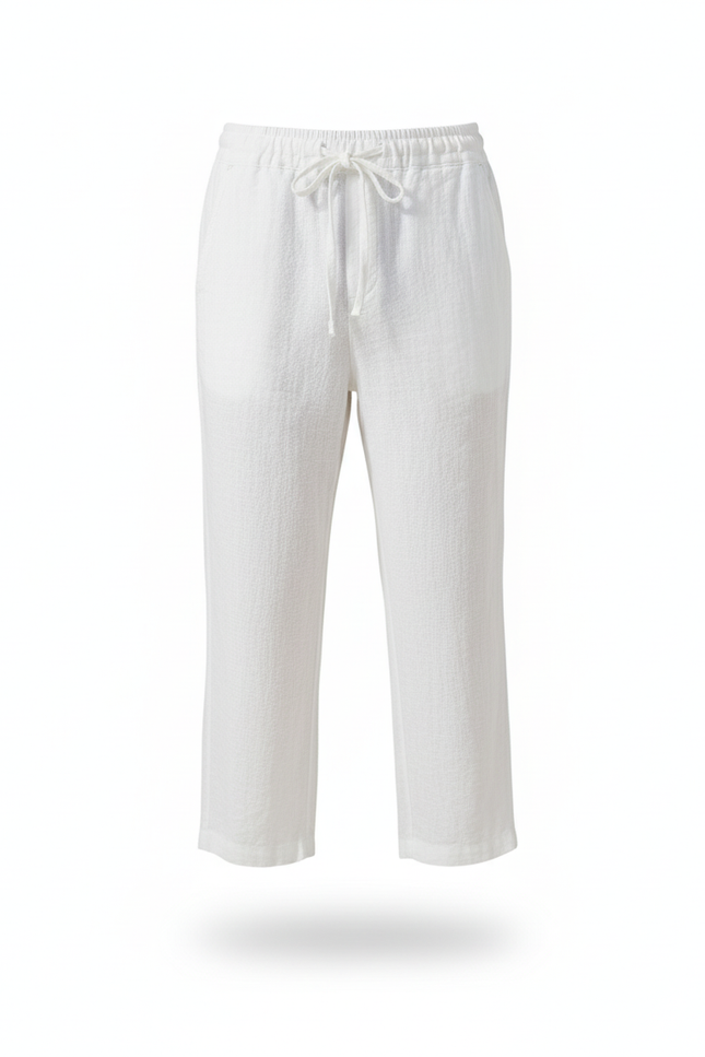 Pantalon En Lin Blanc Cordon Décontracté Homme Respirant - vue 3
