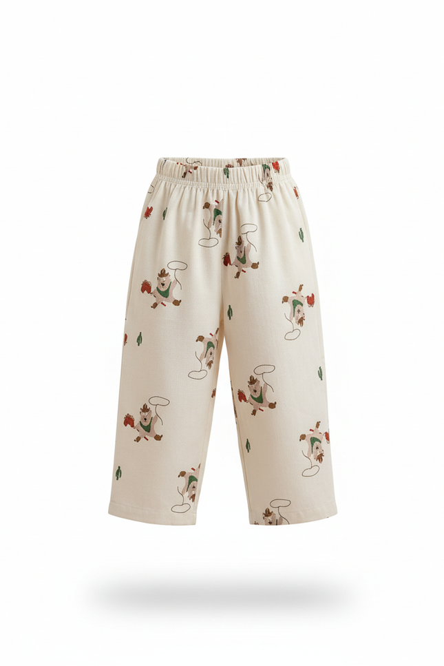 Pantalon En Lin Écru Ample Motifs Rigolos Enfant - Beige - vue 3