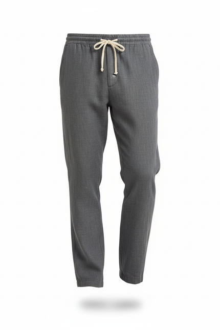 Pantalon En Lin Homme Droit Décontracté Cordon Gris - vue 3