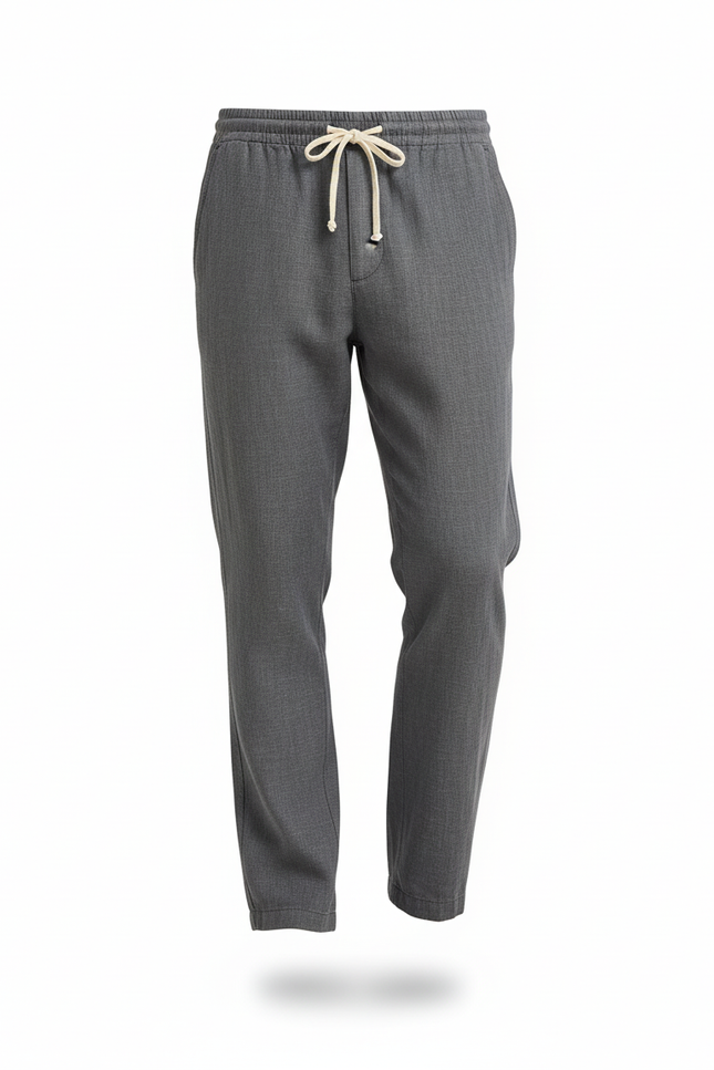Pantalon En Lin Homme Droit Décontracté Cordon Gris - vue 3