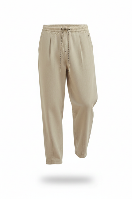 Pantalon En Lin Homme Beige Ample Droit Cordon - vue 3