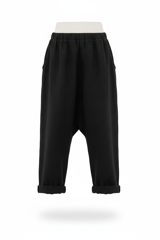 Pantalon En Lin Noir Ample Décontracté Enfant - vue 3