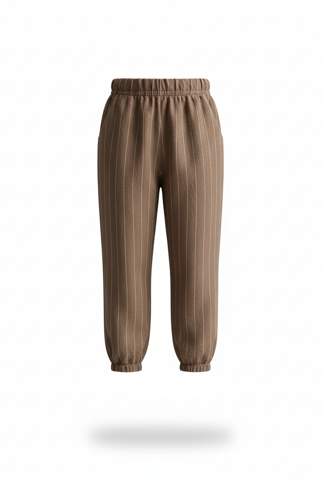 Pantalon En Lin Rayé Marron Ample Enfant - vue 3