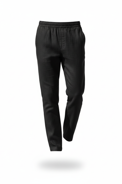 Pantalon En Lin Coton - Noir - vue 3