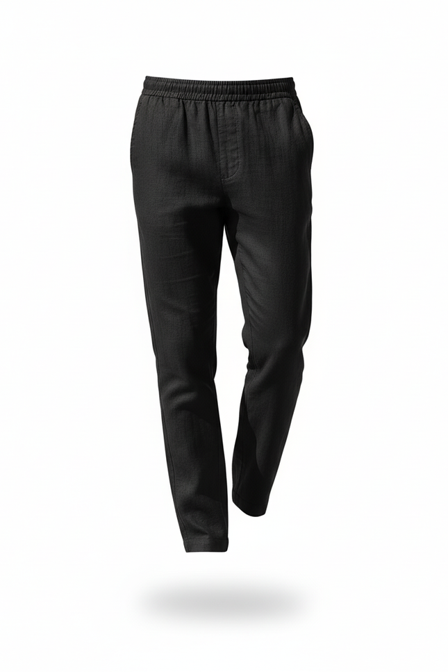 Pantalon En Lin Coton - Noir - vue 3