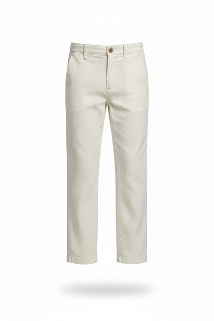 Pantalon En Lin Écru Droit Classique Enfant - Beige - vue 3