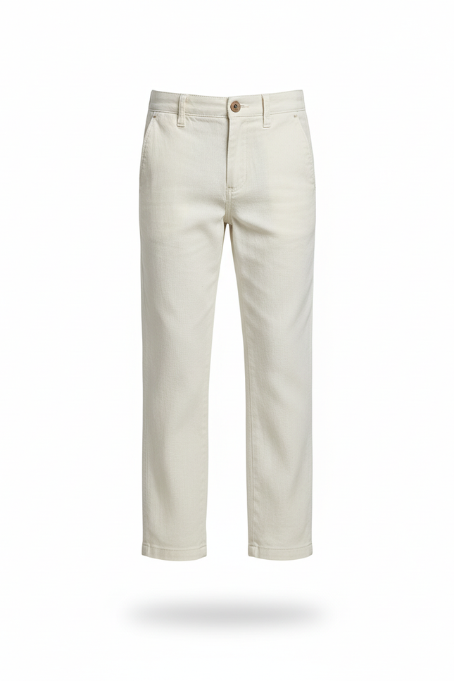 Pantalon En Lin Écru Droit Classique Enfant - Beige - vue 3