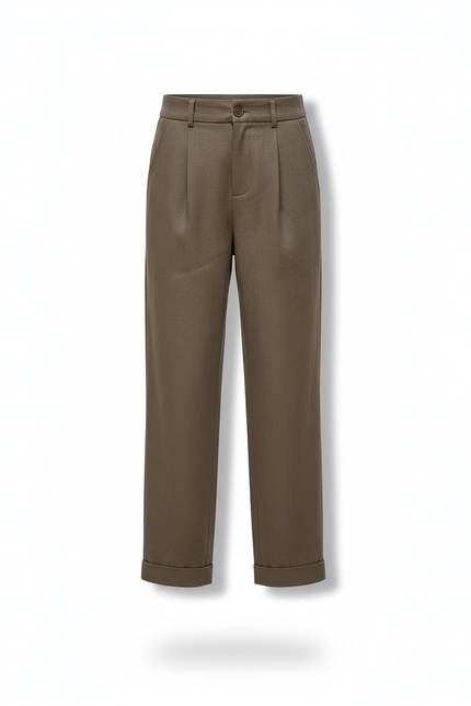 Pantalon En Lin Kaki Ample Plissé Enfant Décontracté - vue 3