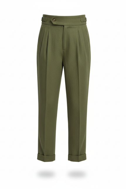 Pantalon En Lin Vert Militaire Plissé Taille Haute Fille - Kaki - vue 3