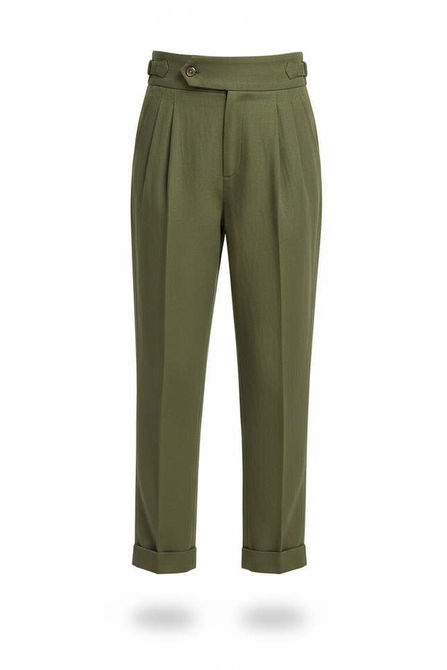 Pantalon En Lin Vert Militaire Plissé Taille Haute Fille - Kaki - vue 3