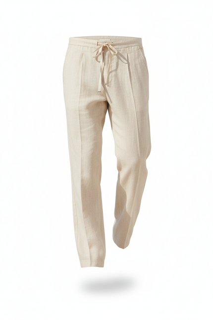 Pantalon En Lin Beige Droit Cordon Léger Décontracté - vue 3