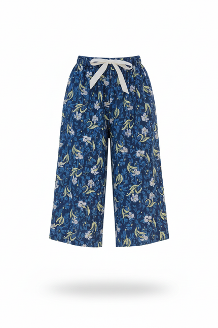 Pantalon En Lin Fleuri Bleu Fluide Estival Ample - vue 3