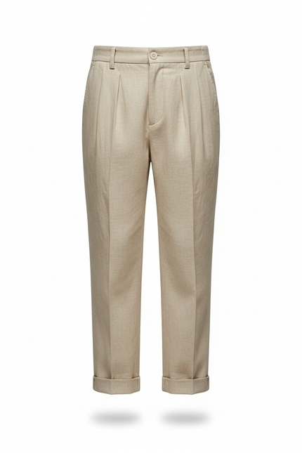Pantalon En Lin Beige Plissé Garçon Décontracté - vue 3