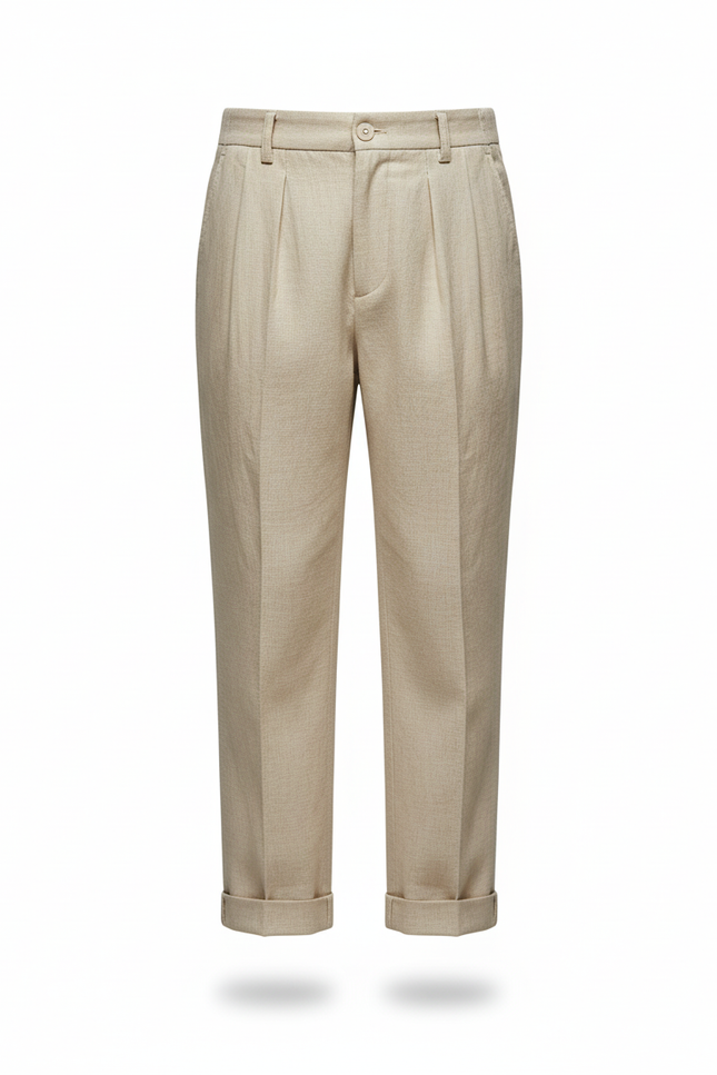 Pantalon En Lin Beige Plissé Garçon Décontracté - vue 3