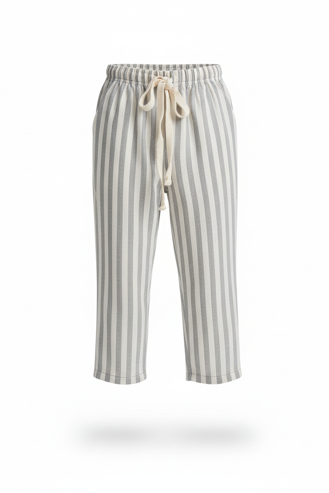 Pantalon En Lin Rayé Ample Cordon Enfant - Gris - vue 3