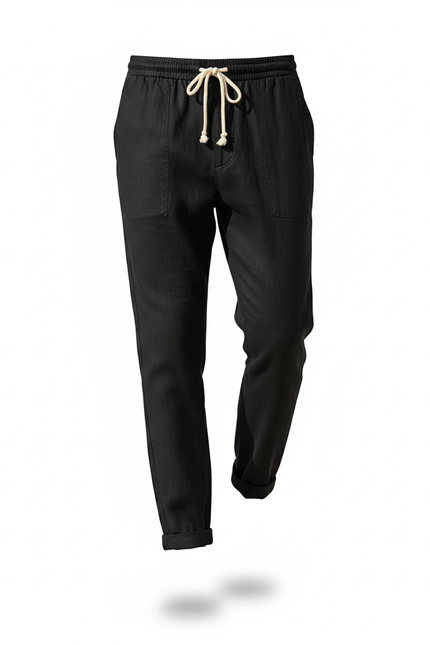 Pantalon En Lin Homme Noir Tapered - vue 3