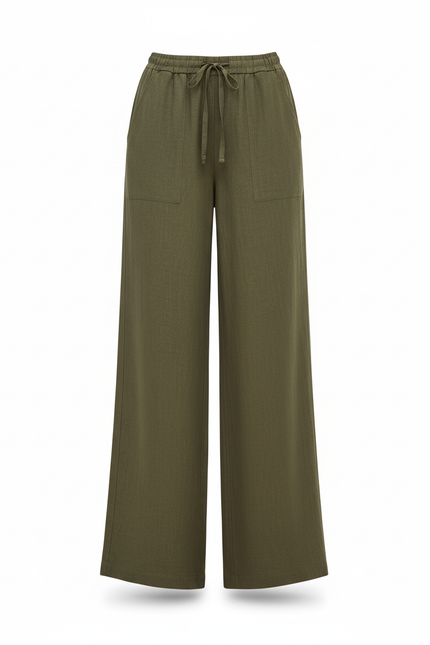 Pantalon Lin Palazzo - Kaki - vue 3