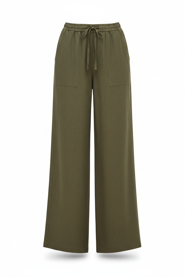 Pantalon Lin Palazzo - Kaki - vue 3