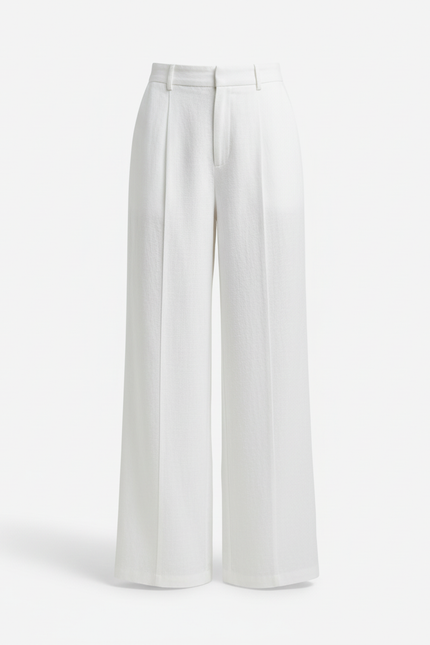 Pantalon En Lin Blanc Ample Taille Haute Élégant - vue 3