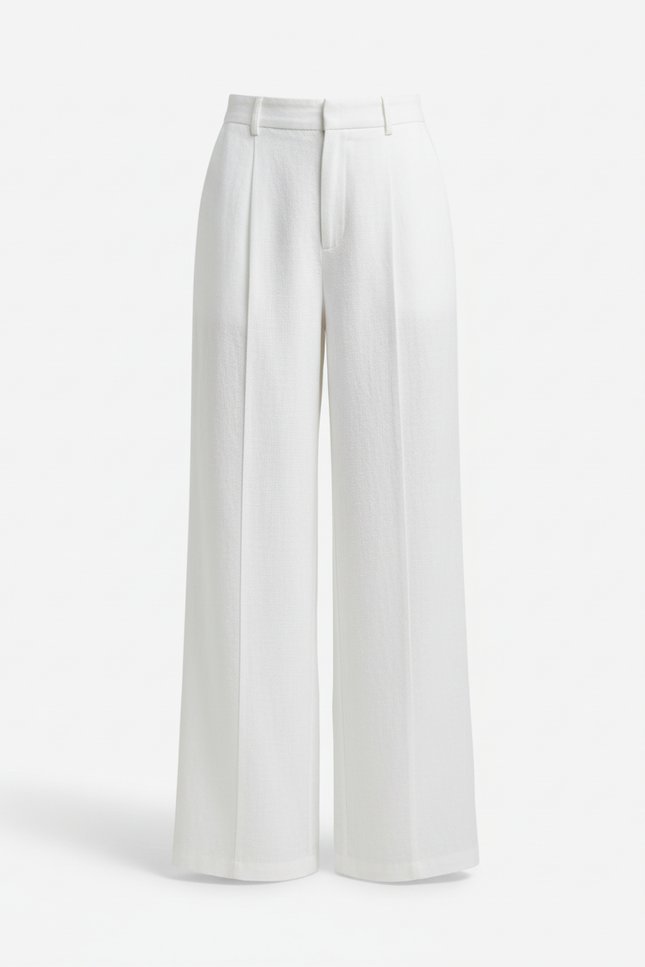 Pantalon En Lin Blanc Ample Taille Haute Élégant - vue 3