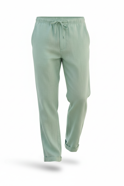 Pantalon En Lin Homme Vert Menthe Ample Léger Décontracté - vue 3