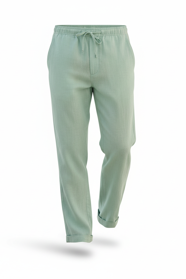 Pantalon En Lin Homme Vert Menthe Ample Léger Décontracté - vue 3