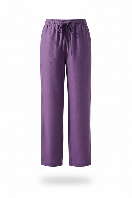Pantalon En Lin Violet Ample Décontracté Fluide Femme - vue 3