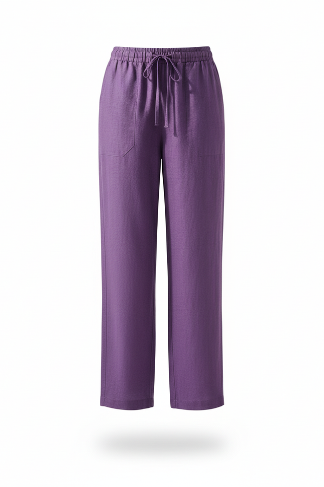 Pantalon En Lin Violet Ample Décontracté Fluide Femme - vue 3