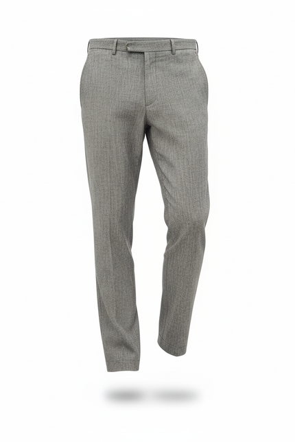 Pantalon En Lin Gris Ajusté Élégant Texturé Homme - vue 3