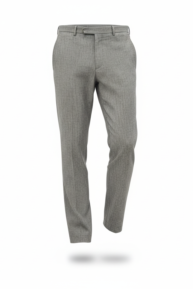Pantalon En Lin Gris Ajusté Élégant Texturé Homme - vue 3