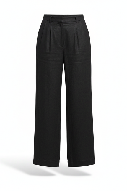 Pantalon En Lin Noir Ample Plissé Fluide Femme - vue 3