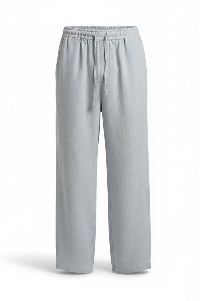 Pantalon En Lin Gris Clair Droit Cordon Décontracté Homme - vue 3