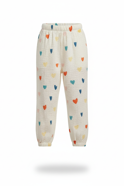 Pantalon En Lin Blanc Cœurs Colorés Enfant - vue 3
