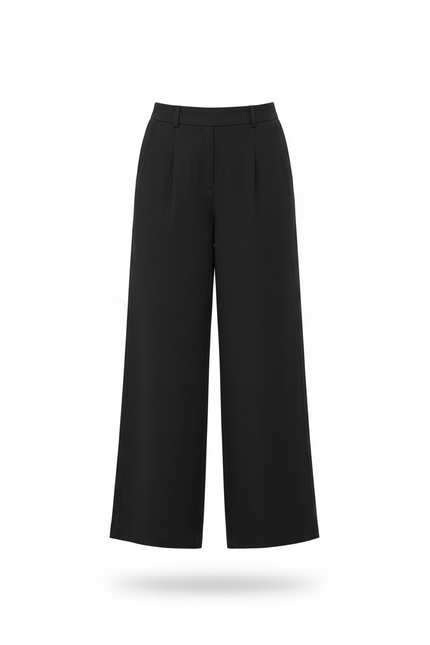 Pantalon En Lin Noir Ample Plissé Fluide Décontracté - vue 3