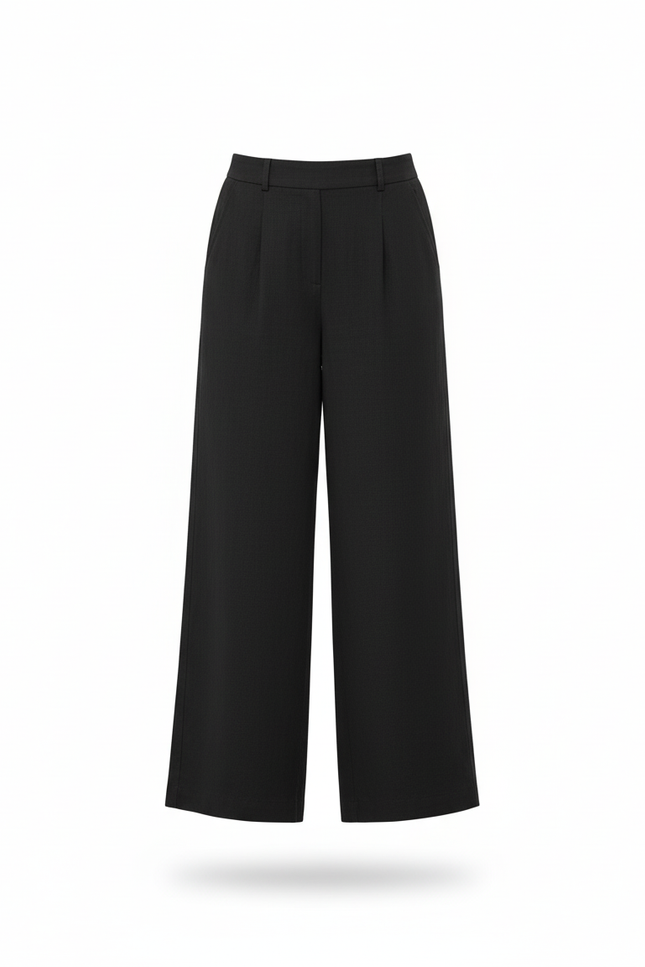 Pantalon En Lin Noir Ample Plissé Fluide Décontracté - vue 3