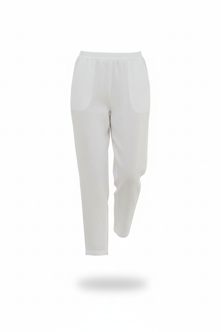 Pantalon En Lin Blanc Décontracté Léger Taille Élastique - vue 3